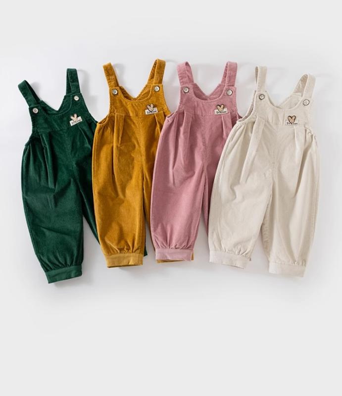 サロペット キッズ 女の子 春秋 子供服 オーバーオール ロングパンツ ズボン カジュアル 普段着 通園 お出かけ かわいい コーデュロイ うさぎ 緑 黄色 ピンク