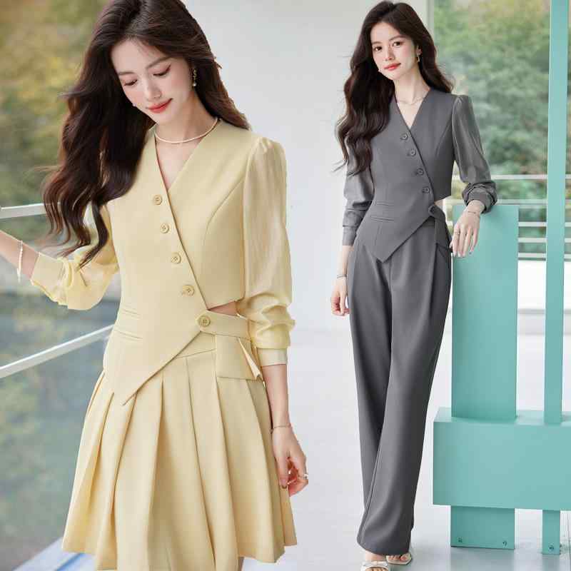 セットアップ レディース スーツ フォーマル テーラードジャケット ベスト プリーツ ミニスカート パンツ 春秋 高級感 きれいめ 上品 ..