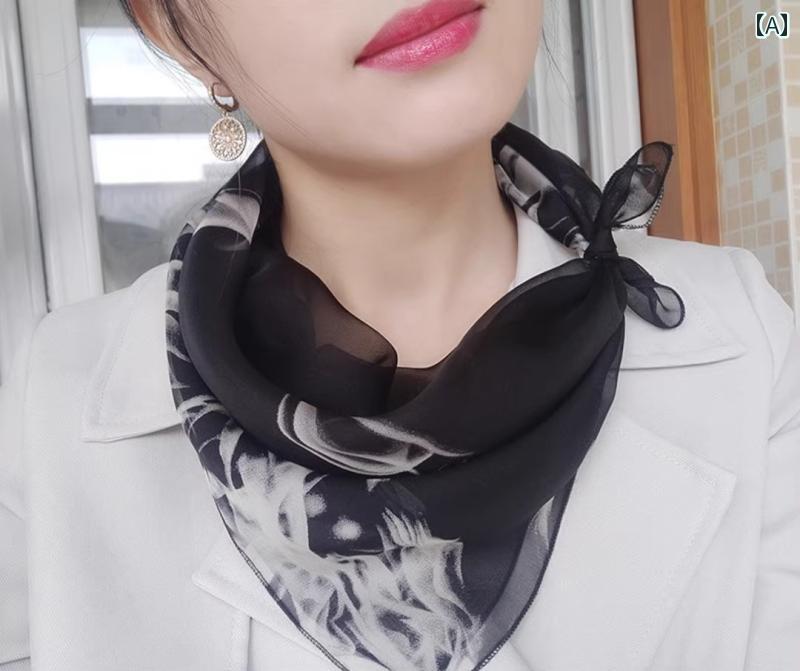 Silk - 春 スカーフ レディース 正方形 65cm 薄手 軽量 多用途 日焼け対策 おしゃれ エレガント 黒 茶色 オレンジ チェック ヒョウ柄 ギフト 母の日 誕生日