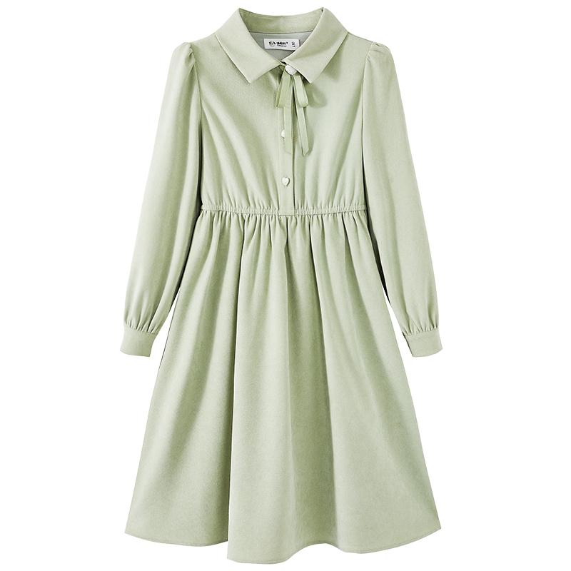 Dresses - ワンピース キッズ 春秋 女の子 子供服 襟 長袖 膝丈 清楚 上品 お呼ばれ お出かけ かわいい レトロ シンプル 通気性 快適 柔らかい Aライン 緑