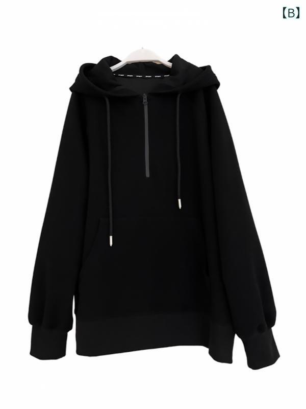 パーカー レディース 春 フード 裏起毛 暖かい スウェット 秋冬 ゆったり 長袖 ジップアップ シンプル 無地 カジュアル ポケット グレー 黒