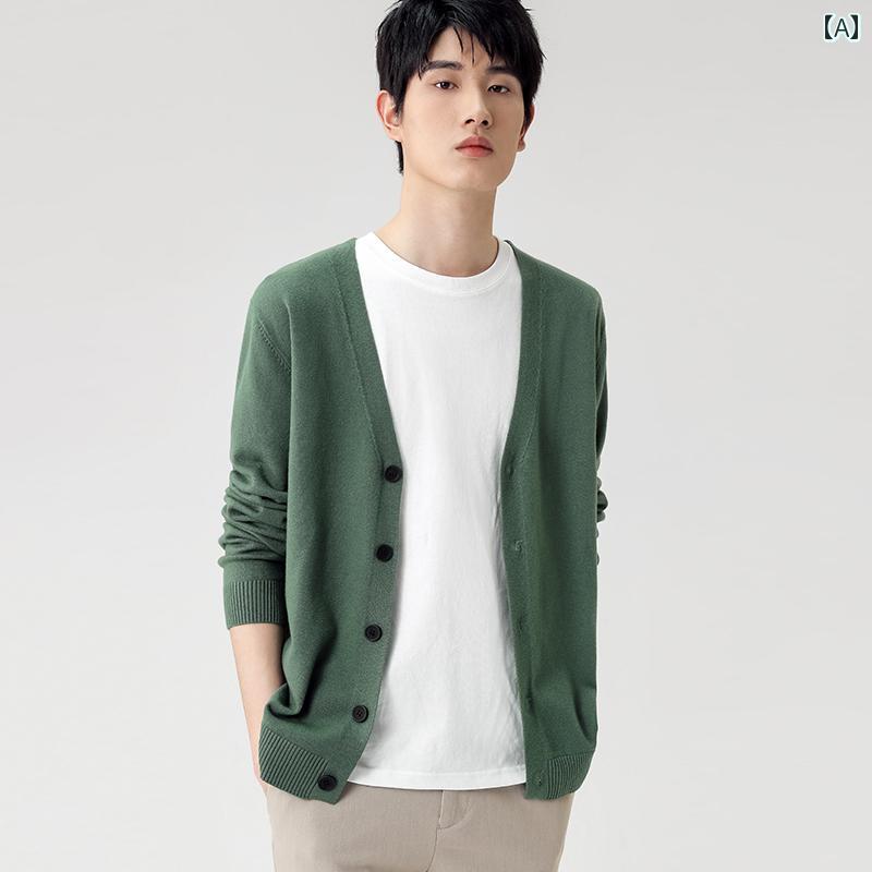 カーディガン メンズ 薄手 ニット 長袖 秋 ルーズ カジュアル 韓国 Vネック ゆった...