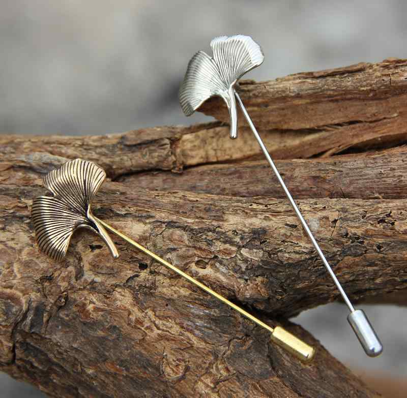 ネクタイピン おしゃれ 男性 プレゼント ビジネス フォーマル 結婚式 襟 ロング スーツ アクセサリー ブローチ イチョウ葉 合金 ゴールド シルバー