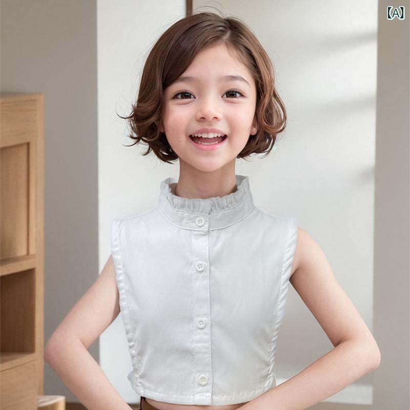 つけ襟 キッズ 韓国 女の子 スタンドカラー 春秋 シャツ風 ブラウス 通気性 着脱簡単 シンプル 上品 幼児 子ども フリル ネック 白