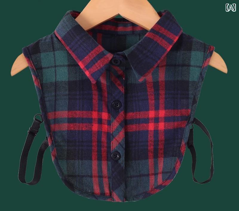 つけ襟 キッズ 韓国 子供 フェイク チェック 柄 男の子 女の子 おしゃれ カジュアル ポインテッドカラー シャツ 重ね着風 サイドストラップ