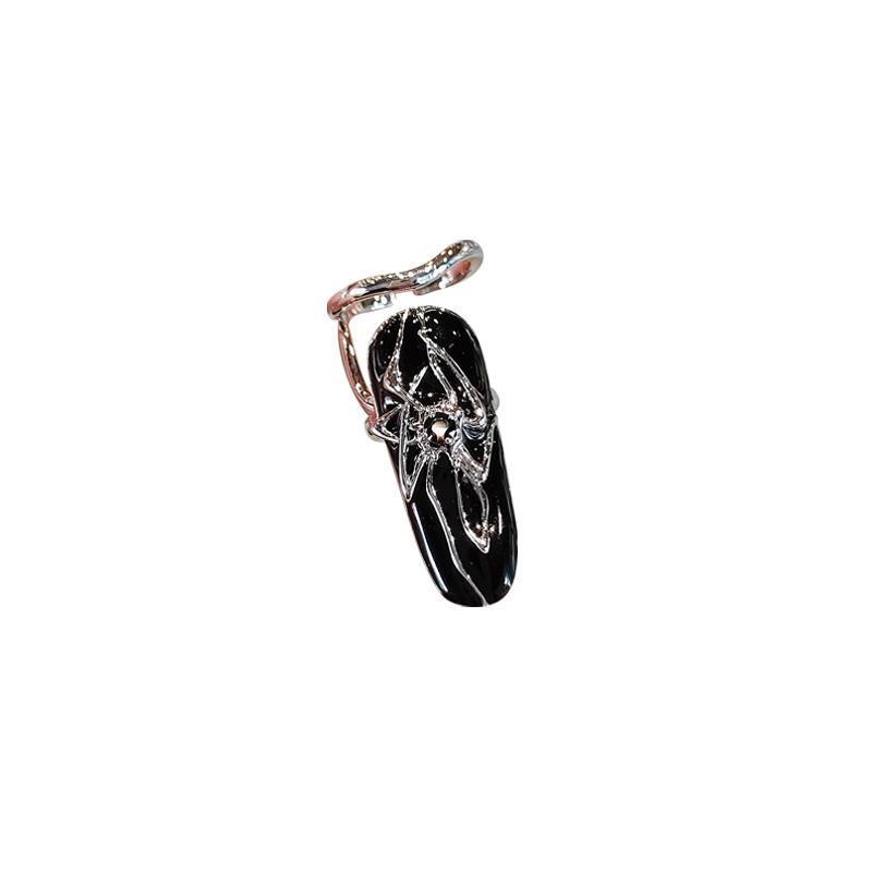 ネイルリング 爪の指輪 韓国 レディース 指先 関節 ファランジリング アクセサリー 小物 装飾 チップ フィンガー 個性的 クール 黒 蜘蛛