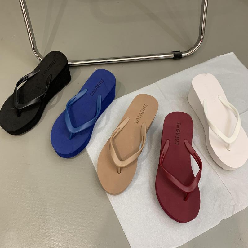 厚底 トング サンダル 可愛い レディース 韓国 ビーチ 滑り止め 歩きやすい ラバー ソール PU ソフト 夏 シンプル 無地 赤 ピンク 黒