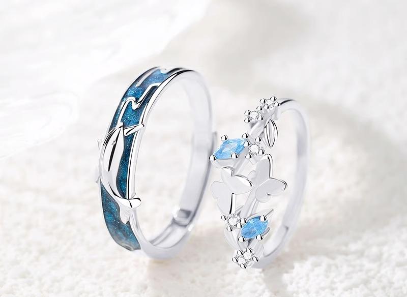 レディース リング 指輪 メンズ カップル プレゼント 装飾品 小物 アクセサリー スターリングシルバー925 ラインストーン キラキラ 韓国 おしゃれ クジラ 蝶