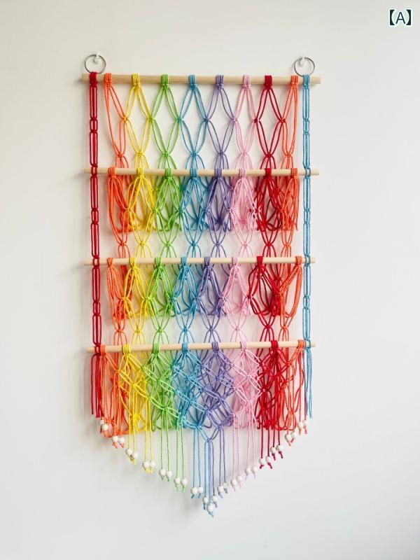 壁掛け 収納 おしゃれ 北欧 マクラメ編み タペストリー ウォールポケット ホルダー ラック おもちゃ ぬ..