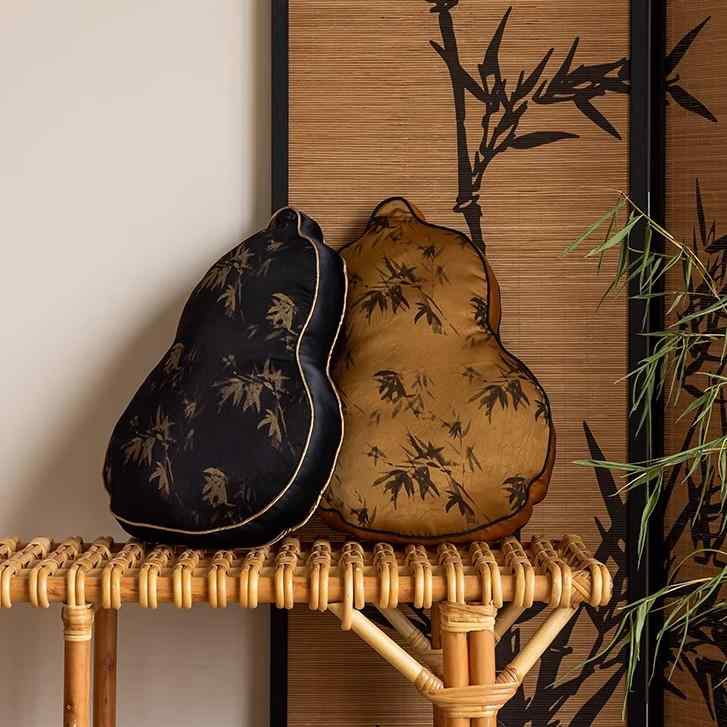 椅子 クッション おしゃれ ひょうたん 中国風 インテリア ソファ 腰あてリビング 寝室 プリント 竹 レ..