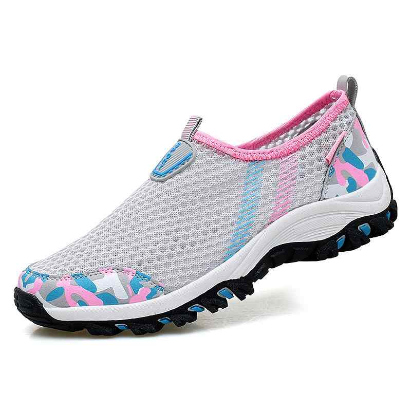 スリッポン レディース スニーカー メンズ カップル メッシュ 春夏 ラウンドトゥ フラットヒール 通気 速乾 滑り止め 耐摩耗 軽量 スポーツ 旅行 カジュアル おしゃれ グレー ピンク 青