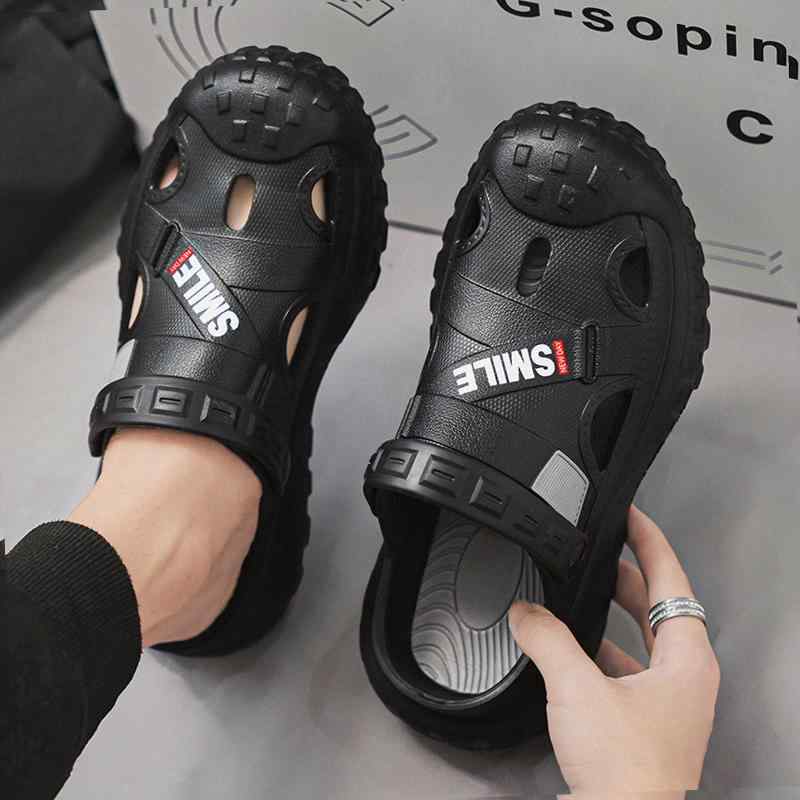 サンダル メンズ ブラック 厚底 つま先保護 夏 滑り止め カジュアル 2way 柔らかい 履き心地 ドライビング