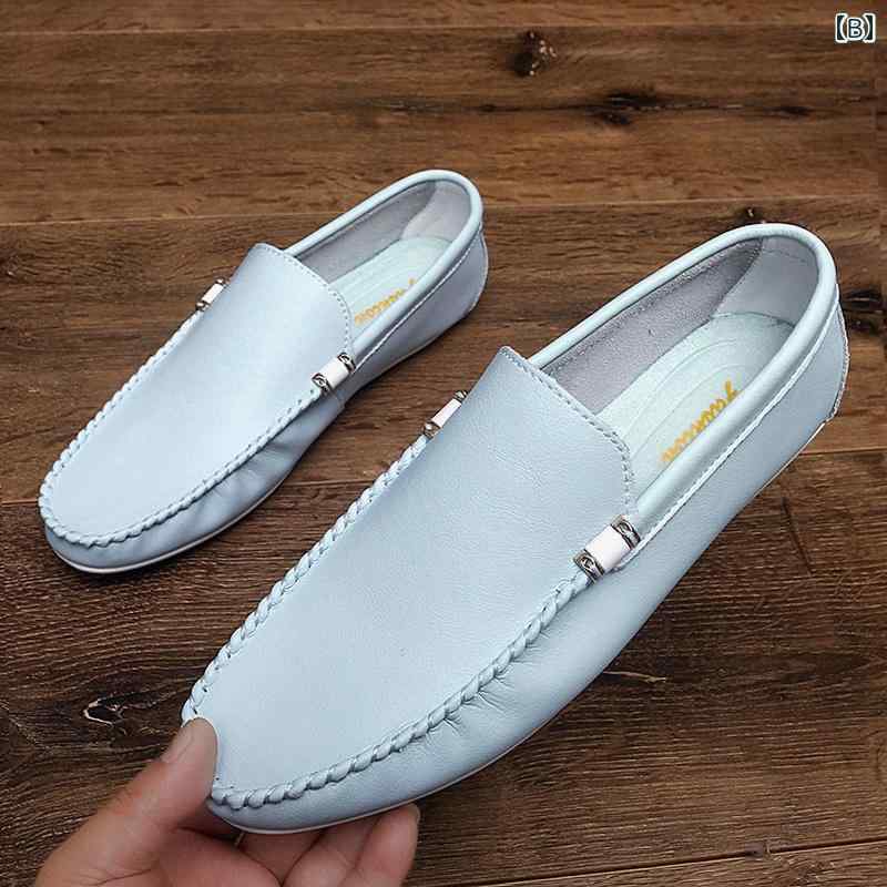 ローファー メンズ レザー 白 かかと踏める スリッポン ビジネス カジュアル 柔らかい 軽量 英国風