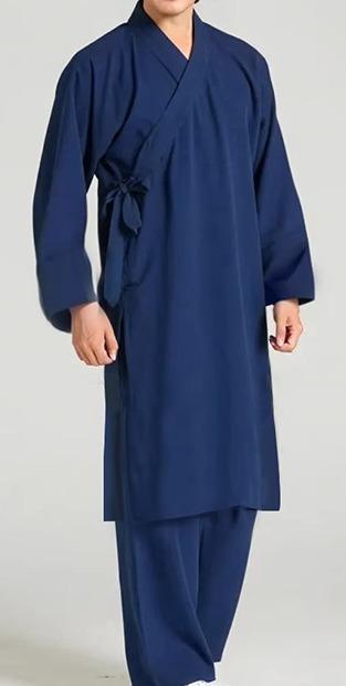 中国 民族 衣装 道士服 メンズ レディース ローブ チャンパオ 長袖 長ズボン 斜め襟 パンコウ スナップボタン 上下セット 薄手 厚手 道教 僧侶 カンフー 太極拳 レトロ 無地 大きいサイズ 紺 黒 白