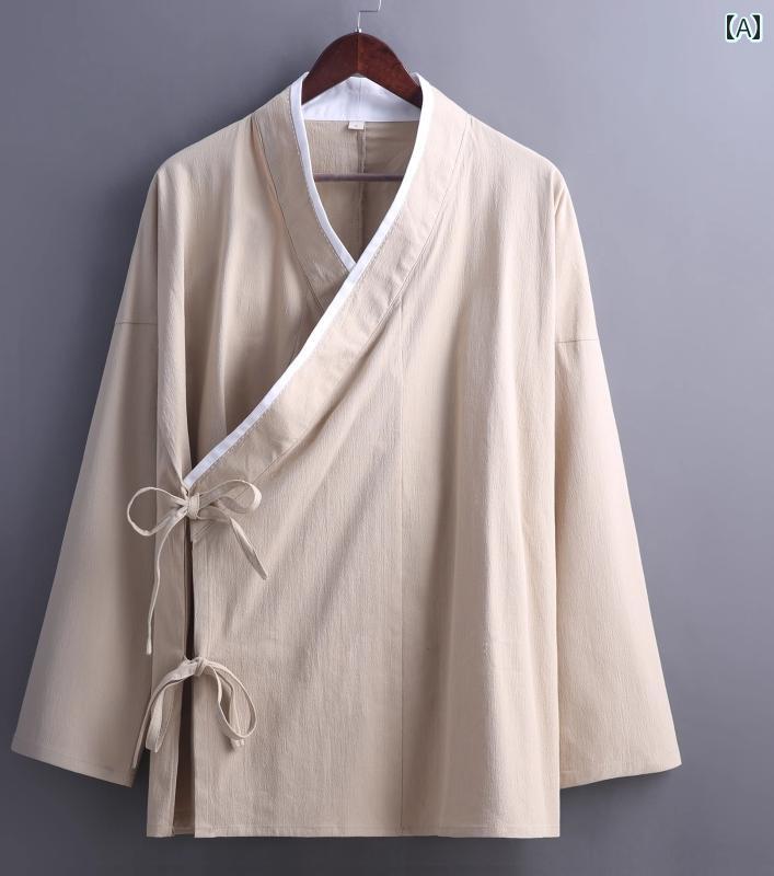 中国 民族 衣装 道士服 メンズ 春 チャイナシャツ 長袖 長ズボン 斜め襟 紐 上下セ...