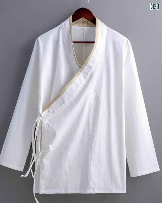 中国 民族 衣装 道士服 メンズ 春 チャイナシャツ 長袖 長ズボン 斜め襟 紐 上下セ...