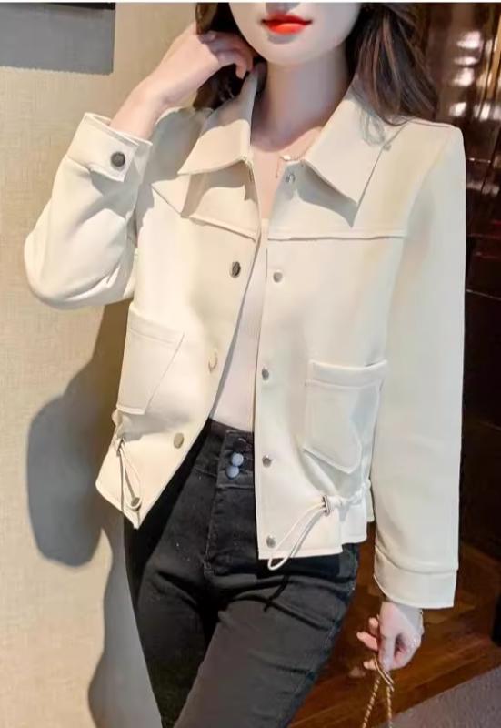 ジャケット レディース カジュアル 春秋 大きいサイズ 襟 アウター ブルゾン 長袖 ポケット ボタン ドローストリング ショート丈 ゆっ..