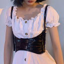 コルセット ハーネス ボディ ベルト レディース アクセサリー ストラップ PU ワイド ピンバックル シングルループ ウエストゴム 黒 おしゃれ シンプル