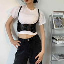 コルセット ハーネス ボディ ベルト レディース ウエストアクセサリー ストラップ 夏 PU ピンバックル シングルループ ワイド 黒 シンプル おしゃれ