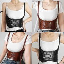コルセット ハーネス ボディ ベルト レディース ウエストゴム ファッションアイテム 着瘦せ ストラップ PU ワイド シングルループ 黒 茶 おしゃれ シンプル