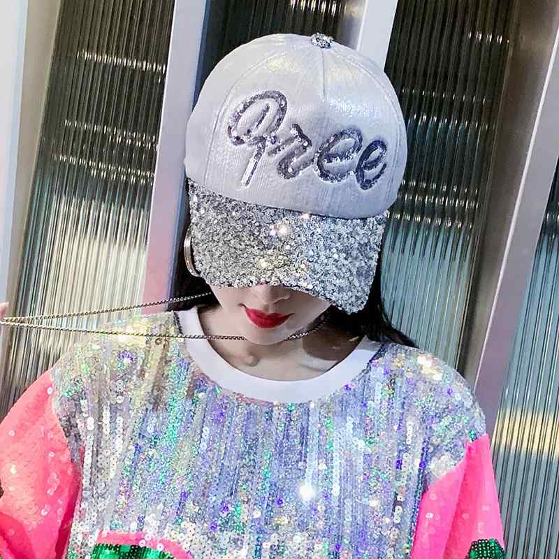 楽天フロントップ楽天市場店キャップ レディース おしゃれ 春夏秋 韓国 日除け 帽子 キラキラ スパンコール 光沢 ヒップホップ レジャー アウトドア スタイリッシュ 黒 ローズ ベージュ