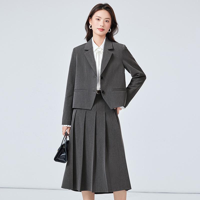 スーツ レディース 秋冬 セットアップ ジャケット スカート リクルート 事務服 上下セット ビジネス オフィス 通勤 面接 就職活動 大学生 長袖 無地 きれいめ 高級感 上品 美シルエット グレー ブラック ネイビー