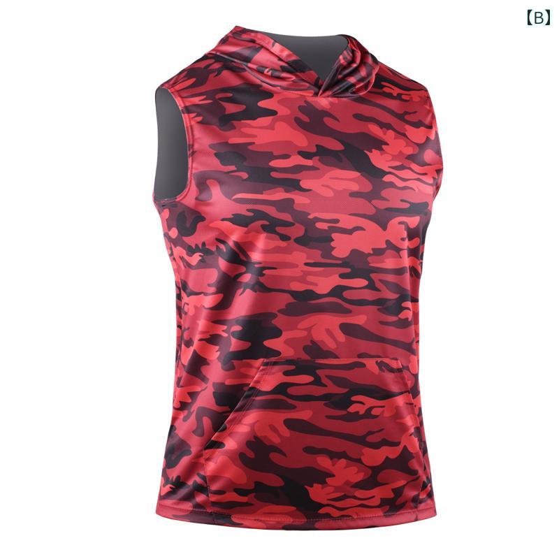 トレーニングウエア メンズ アメリカン 迷彩 フィットネス スポーツ 吸汗 速乾 ゆったり 大きいサイズ フード ランニング トップス 夏 通気性 黒 赤 グレー