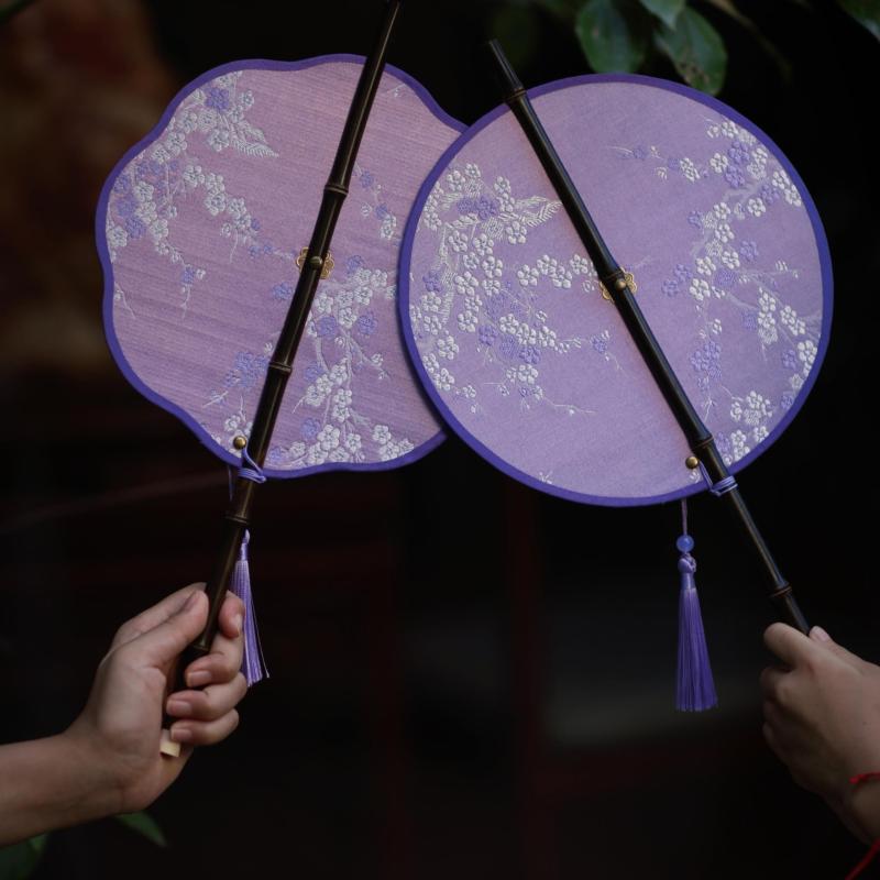 中国 扇子 巻き取り式 コスプレ 漢服 ポータブル ショート ウエスト ファン 紫竹 夏 伝統的 花柄 笹 ラ..