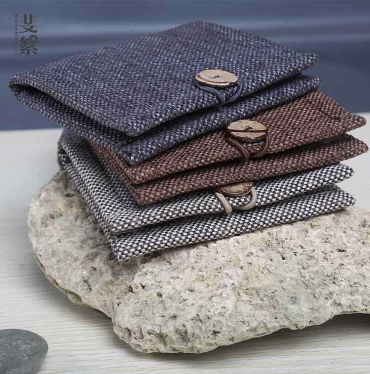 B, F, H, J, P, W - 布製 財布 レディース 二つ折り エスニック シンプル 無地 綿麻 レトロ メンズ カジュアル おしゃれ 手作り お札 カード入れ ボタン グレー 茶