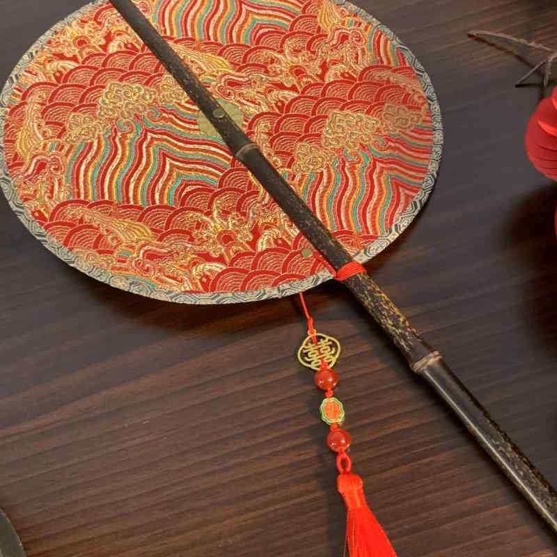 中国 扇子 巻き取り式 コスプレ 漢服 ジャガード 刺繍 伝統的 レトロ ラウンド 舞 腰 写真 パフォーマ..