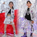 ダンス衣装 セットアップ 子供 キッズ 女の子 男の子 長袖 長ズボン ヒップホップ パフォーマンス ストリート おしゃれ カジュアル 派手 ジャケット シルバー