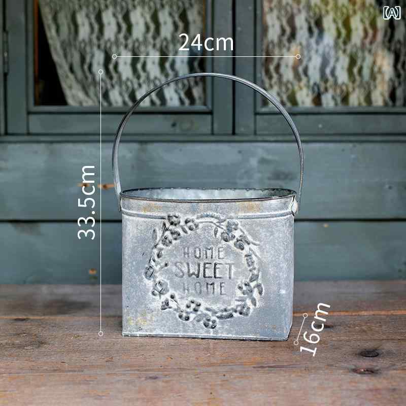 ガーデニング雑貨 プランター 園芸用品 鉄製 植木鉢 バケツ レトロ 花 ドライフラ...