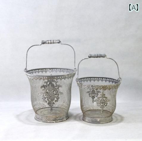 Other - ガーデニング雑貨 カゴ 園芸用品 鉄製 アイアン バスケット バケツ アンティーク調 メッシュ 網 花 野菜 果物 道具 ツール 収納 おしゃれ