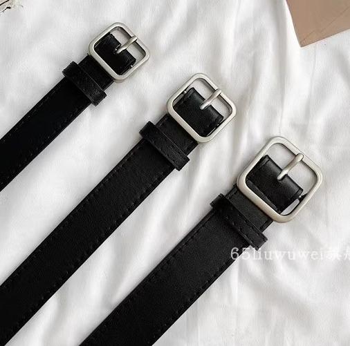 ベルト 黒 ユニセックス 韓国 PUレザー 合金 バックル 幅広 細い ジーンズ スラックス ウエストマーク 引き締め シンプル カジュアル おしゃれ