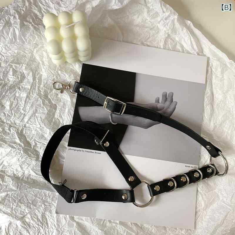 コルセット ハーネス ボディ ベルト レード ウエストアクセサリー ストラップ チェーン PU ピンバックル シングルループ パンクスタイル 黒 おしゃれ