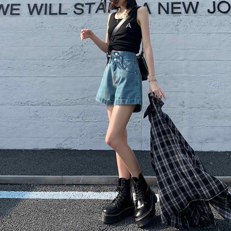 デニム ショートパンツ レディース 春 ハイウエスト Aライン ジッパー ポケット ゆったり 履きやすい ..