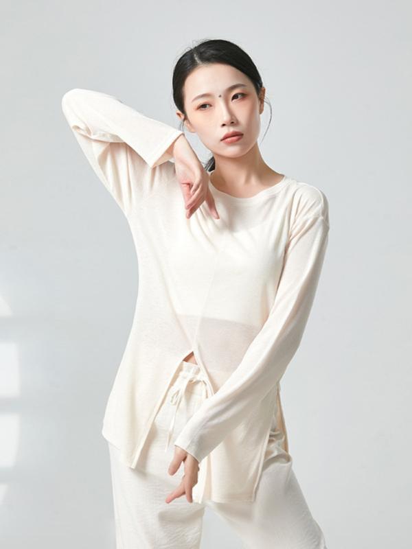 ダンス衣装 チャイナ風 モダン 普段使い ゆったり 長袖 レトロ 舞踊 パフォーマンス ストレート パンツ トップス 緑 ピンク 青 シンプル 無地 ウエストゴム