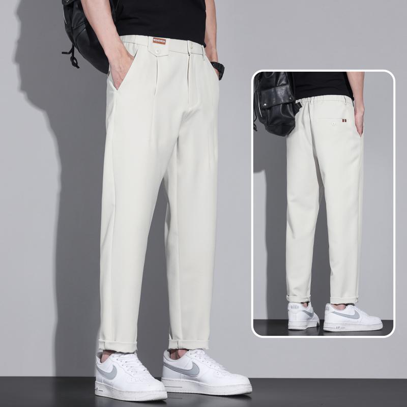 スラックス メンズ 春秋 ストレート ポケット 伸縮性 九分丈 ロング カジュアル パンツ ゆったり アイボリー ブラック グレー 大きいサイズ