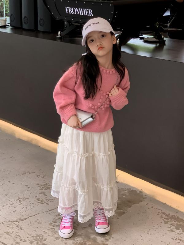 子供服 スカート 女の子 ロング かわいい フレア 透け感 韓国 春秋 レース カジュアル Aライン 小学生 ..