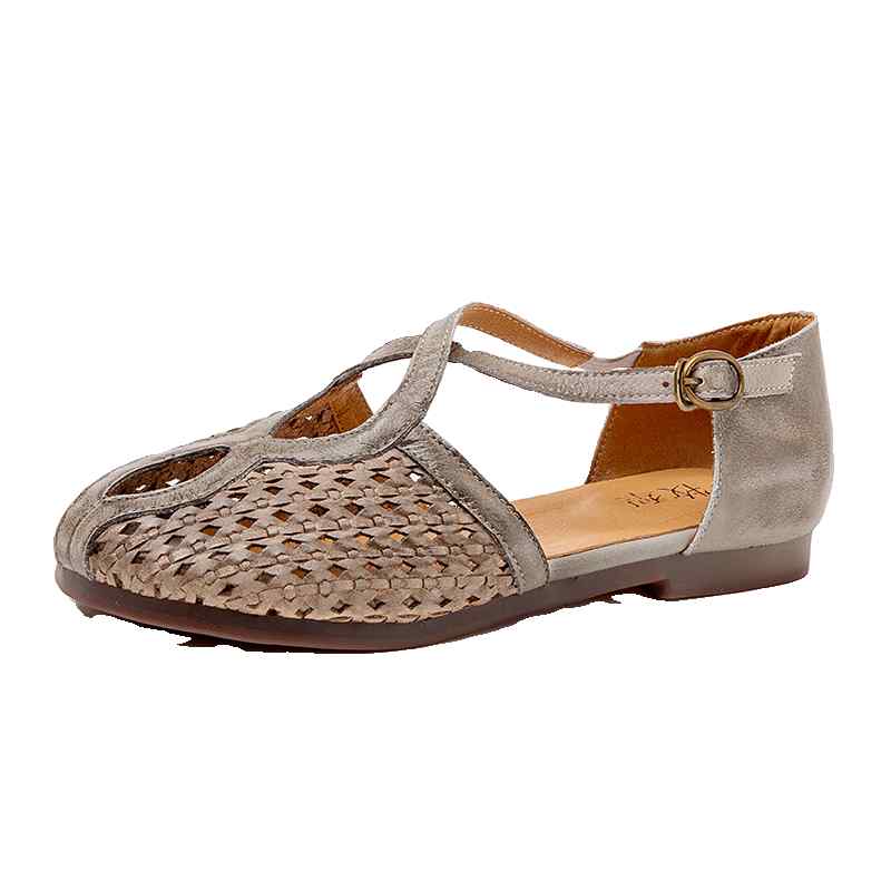 サンダル レディース おしゃれ 春夏 シューズ レトロ 牛革 柔らかい ぺたんこ 歩きやすい 快適 女性用 靴 普段使い お出かけ ローヒール フラット 無地 シンプル グレー