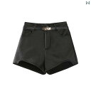 レディース レザー ショートパンツ PU 秋冬 アメリカン レトロ ハイウエスト Aライン スリムフィット 厚手 ボタン 暖かい 黒 茶色 裏起毛 シンプル おしゃれ 普段使い ポケット