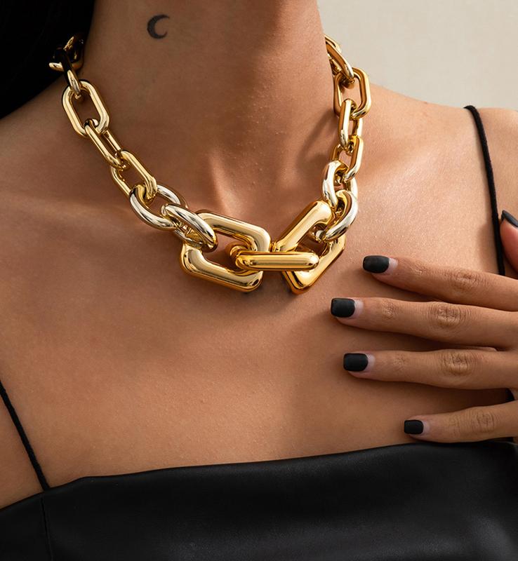 チョーカー レディース シルバー ゴールド 大ぶり 太い ネックレス 首飾り アクセサリー 合金 光沢 チェーン アメリカ ヒップホップ ダンス パフォーマンス おしゃれ