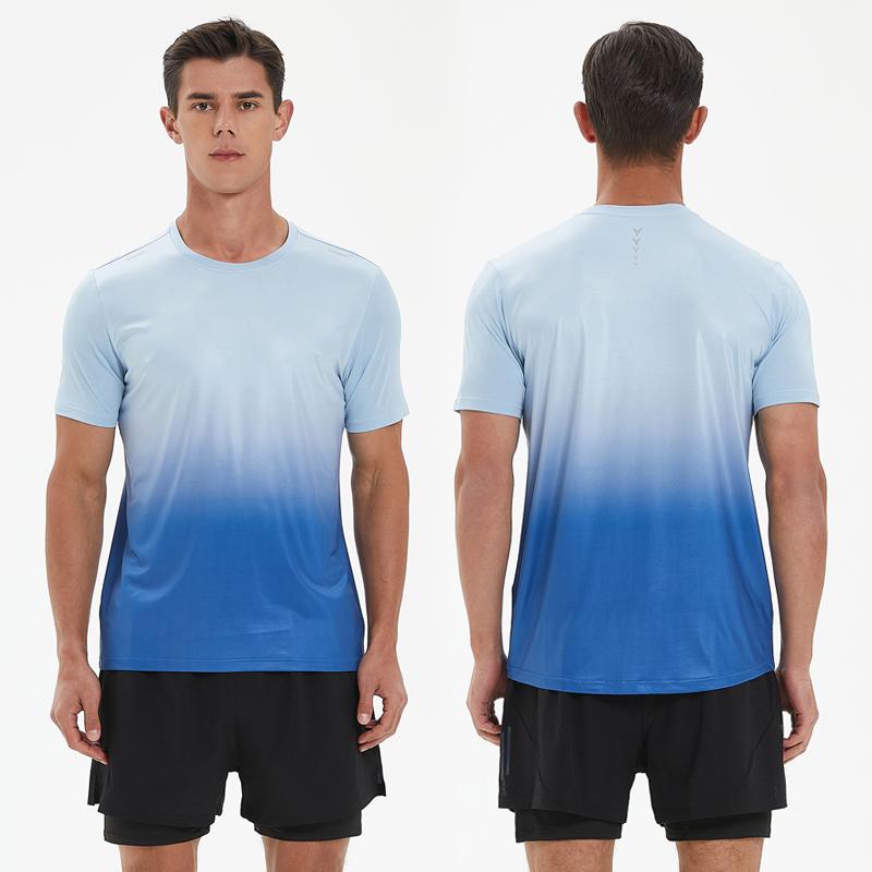 トレーニングウェア メンズ 半袖 トップス 筋トレ ジム フィットネス ジョギング スポーツ グラデーション Tシャツ 速乾性 軽量 通気性 涼しい 大きいサイズ カジュアル 白 黒 青