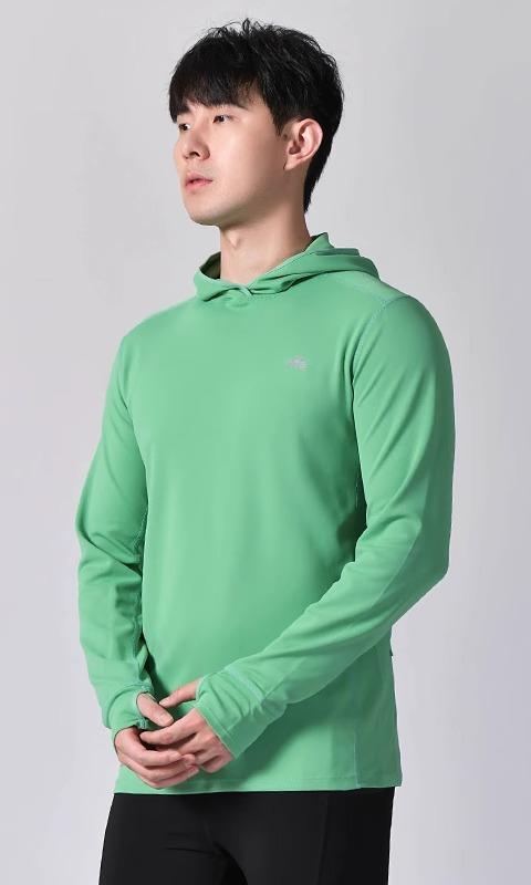 トレーニングウェア メンズ 長袖 トップス 筋トレ ジム フィットネス ジョギング スポーツ ランニング フード付き 弾性 速乾性 指穴 冬 大きいサイズ シンプル 無地 爽やか グレー 緑