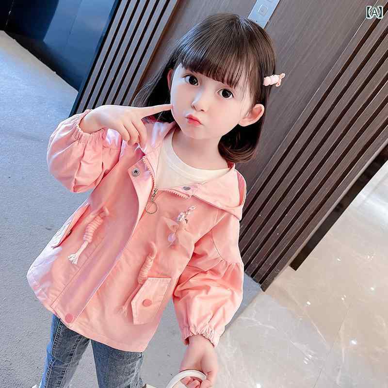 ウインドブレーカー キッズ 女の子 春秋 ベビー フード トップス 韓国 ジップアッ...