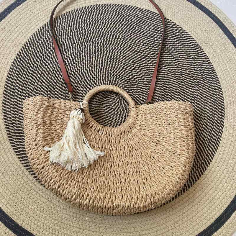 かごバッグ 大人 おしゃれ シェル型 タッセル ストロー ビーチ 編み込み レトロ シンプル ハンド ショ..