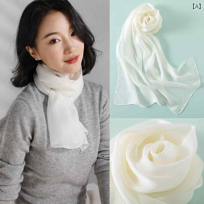 スカーフ 長細い ロング ショール 春秋 夏 薄手 シャツ 日焼け防止 シアー シンプル 上品 長方形 軽やか 花柄 無地 千鳥格子 白 ピンク 黄