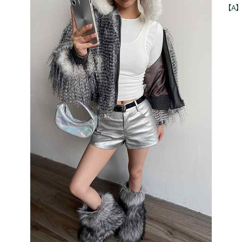 ジャケット レディース カジュアル おしゃれ ファー パッチワーク ジップアップ ショート ふわふわ