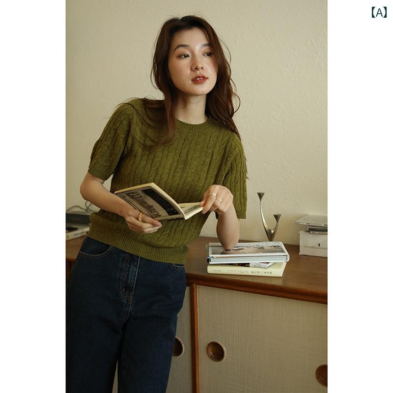 カーディガン レディース レトロ ニット トップス 秋 韓国 キャミソール 長袖 おしゃれ カジュアル ラウンドネック ボタン 半袖 緑 紫 ベージュ