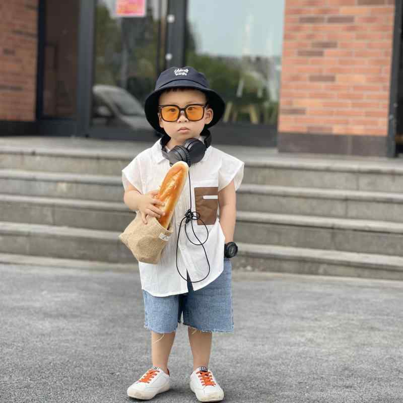 男の子 おしゃれ シャツ 半袖 薄手 ストリート ベビー キッズ 白 ポケット カジュアル 上着